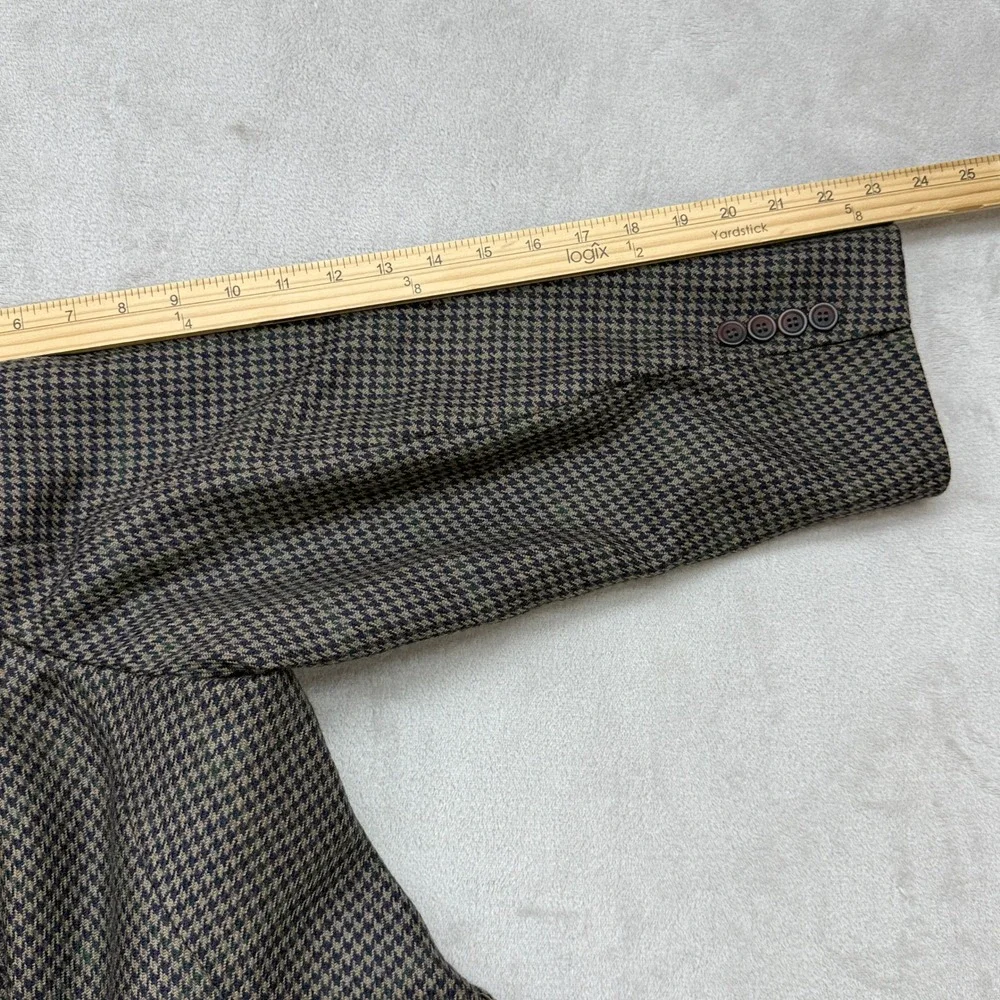 VTG Chaps Ralph Lauren Sport Coat Men 44S Brown Houndstooth Virgin Wool Blazer